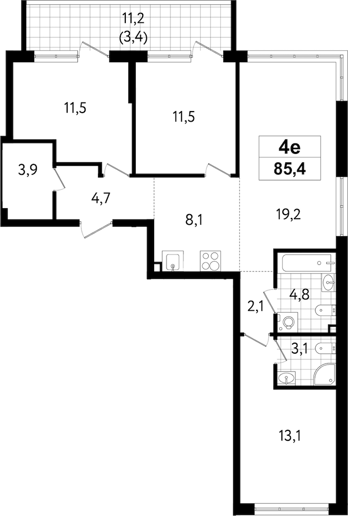 3-комнатная квартира 85.4 м², 1/7 эт., ЖК «А101 Всеволожск»